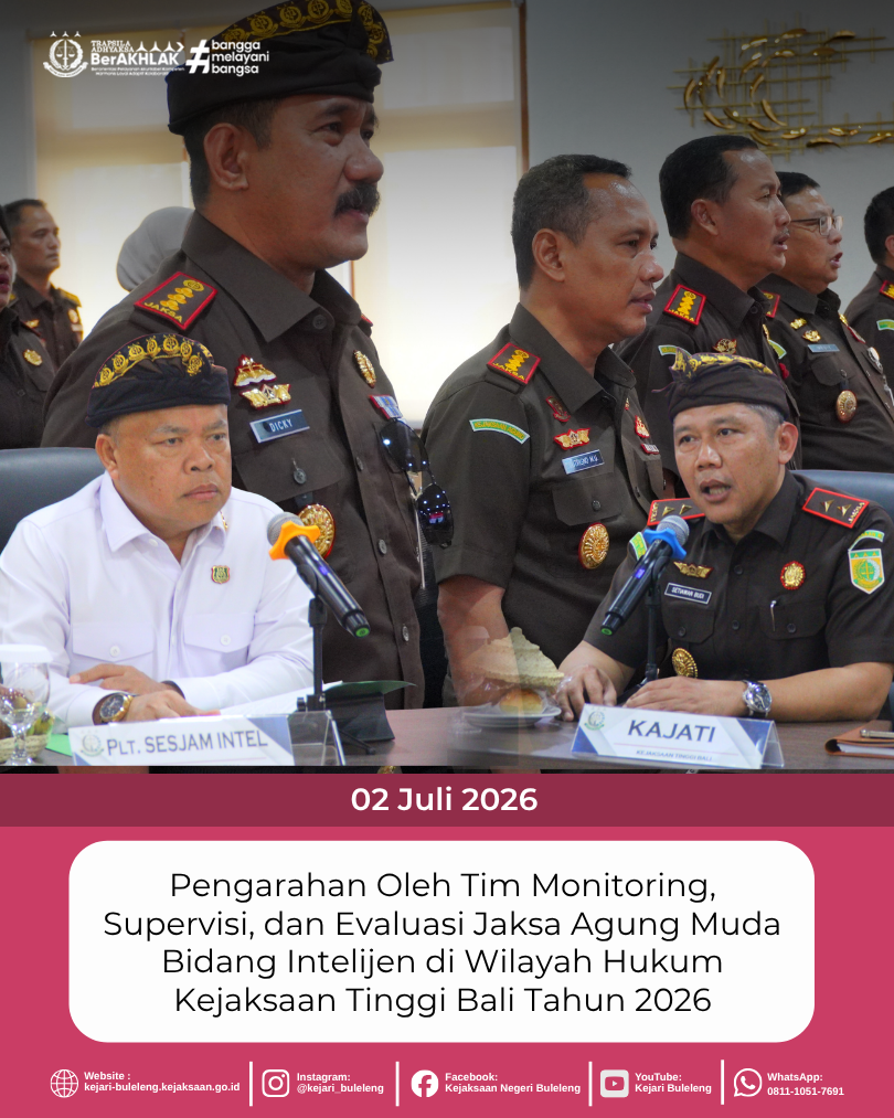 Pengarahan Oleh Tim Monitoring, Supervisi, dan Evaluasi Jaksa Agung Muda Bidang Intelijen di Wilayah Hukum Kejaksaan Tinggi Bali Tahun 2026