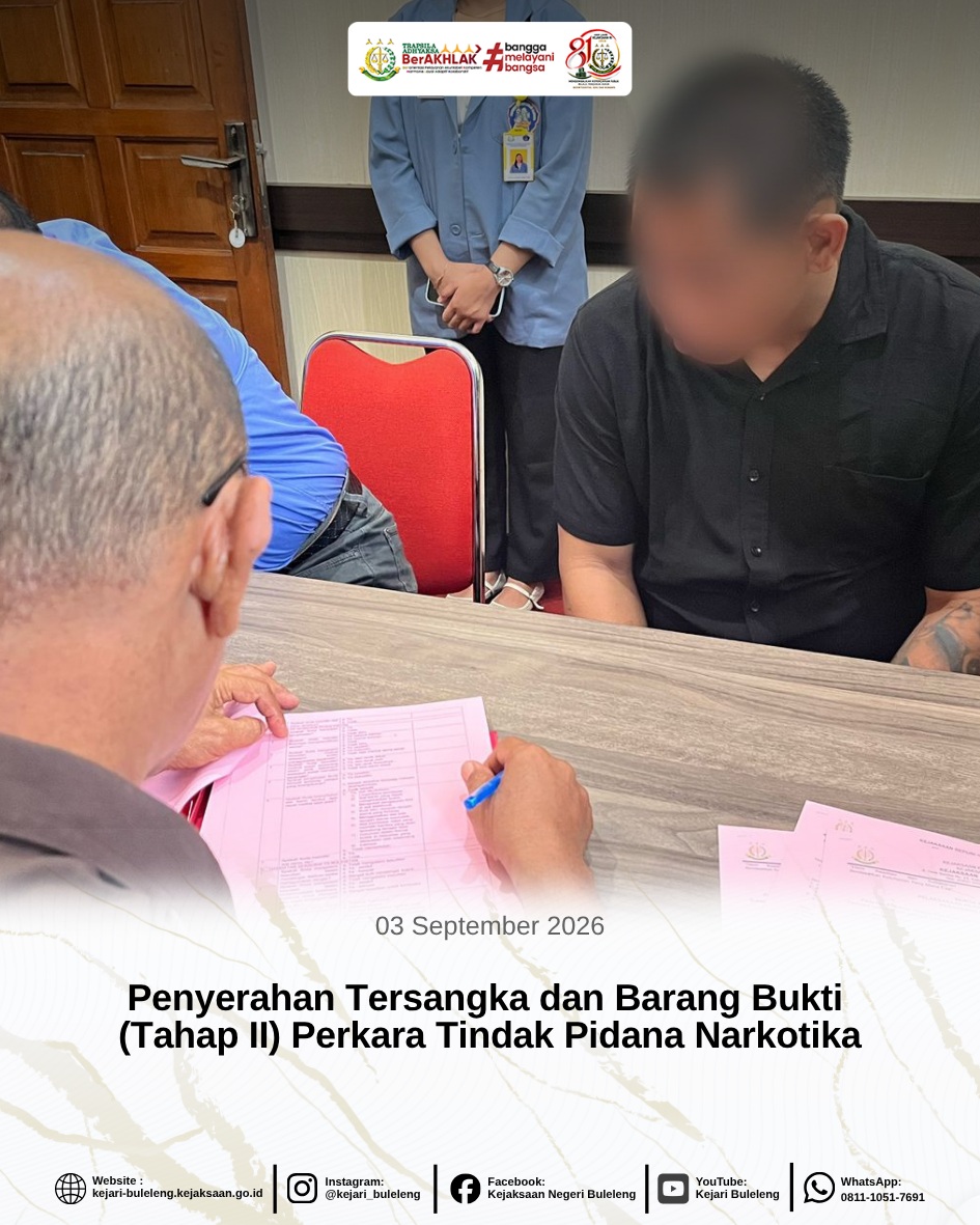 Penyerahan Tersangka dan Barang Bukti (Tahap II) dengan inisial tersangka DKYH dalam perkara Tindak Pidana Narkotika.