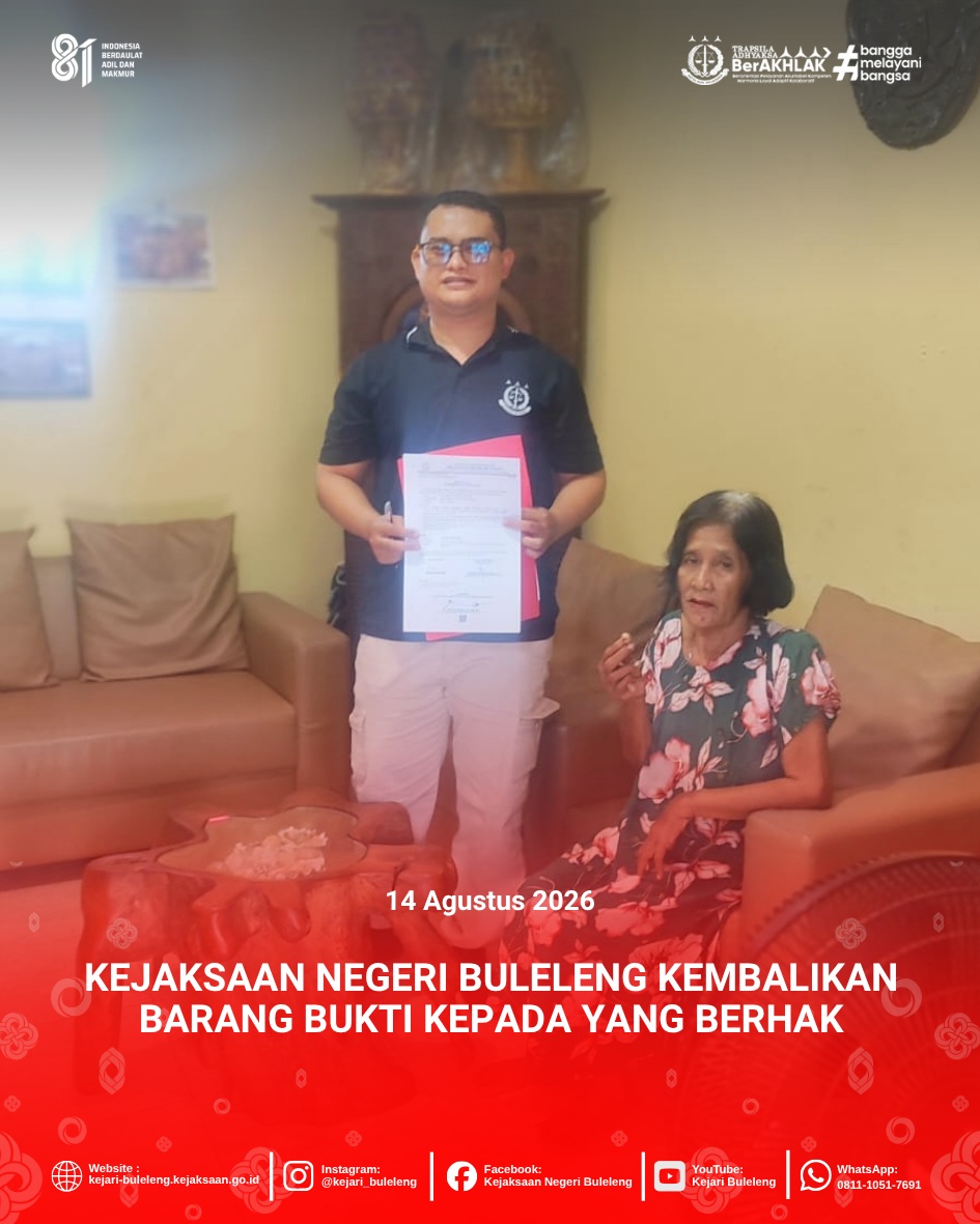 Jaksa Penuntut Umum dan Staf Barang Bukti melaksanakan pengembalian barang bukti  berdasarkan Putusan Pengadilan Negeri Singaraja Nomor 76/Pid.B/2026/PN Sgr tanggal 23 Juli 2026.