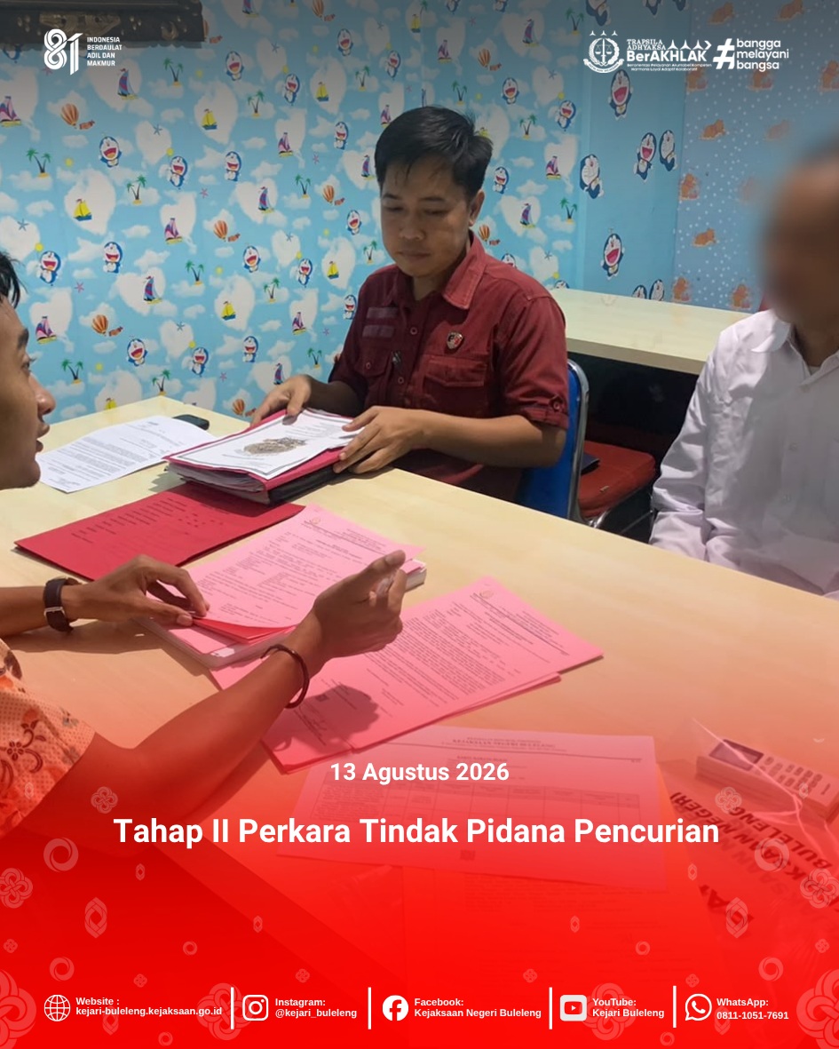 Penyerahan Tersangka dan Barang Bukti (Tahap II) perkara Tindak Pidana Pencurian dengan inisial tersangka IKEH dari Penyidik Kepolisian Resor Buleleng