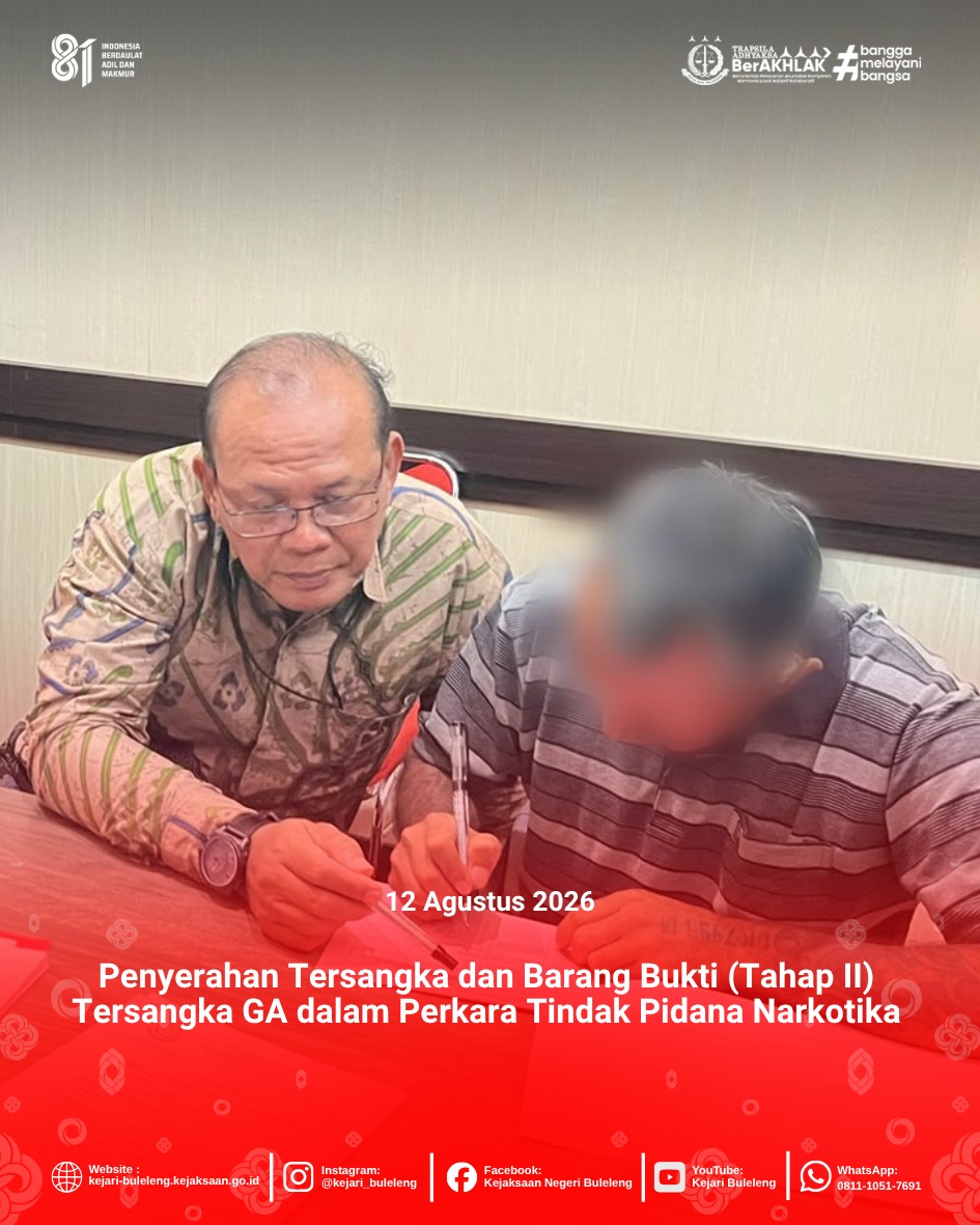Penyerahan Tersangka dan Barang Bukti (Tahap II) dengan inisial GA dalam perkara Tindak Pidana Narkotika dari Penyidik Kepolisian Resor Buleleng