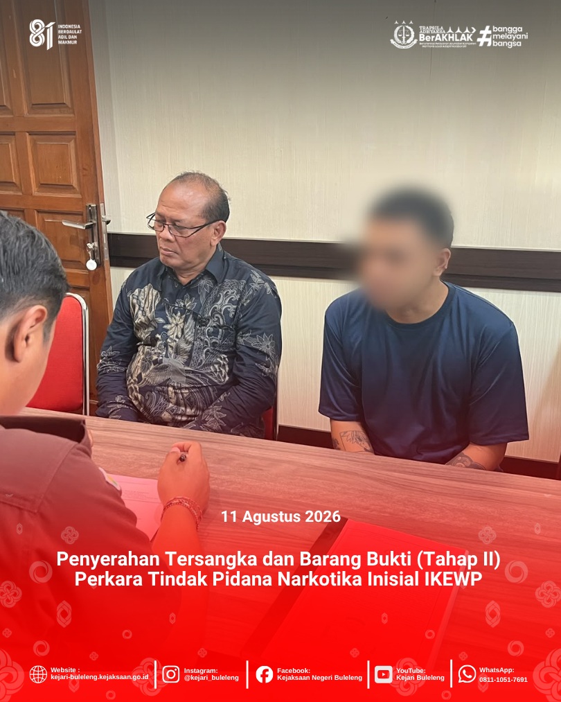 Penyerahan Tersangka dan Barang Bukti (Tahap II) dengan inisial Tersangka IKEWP dalam perkara Tindak Pidana Narkotika dari Penyidik Kepolisian Resor Buleleng